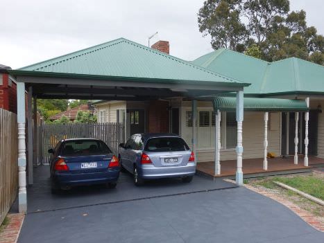 Heritage style double carport designed to blend with restored weatherboard house Nunawading Melbourne